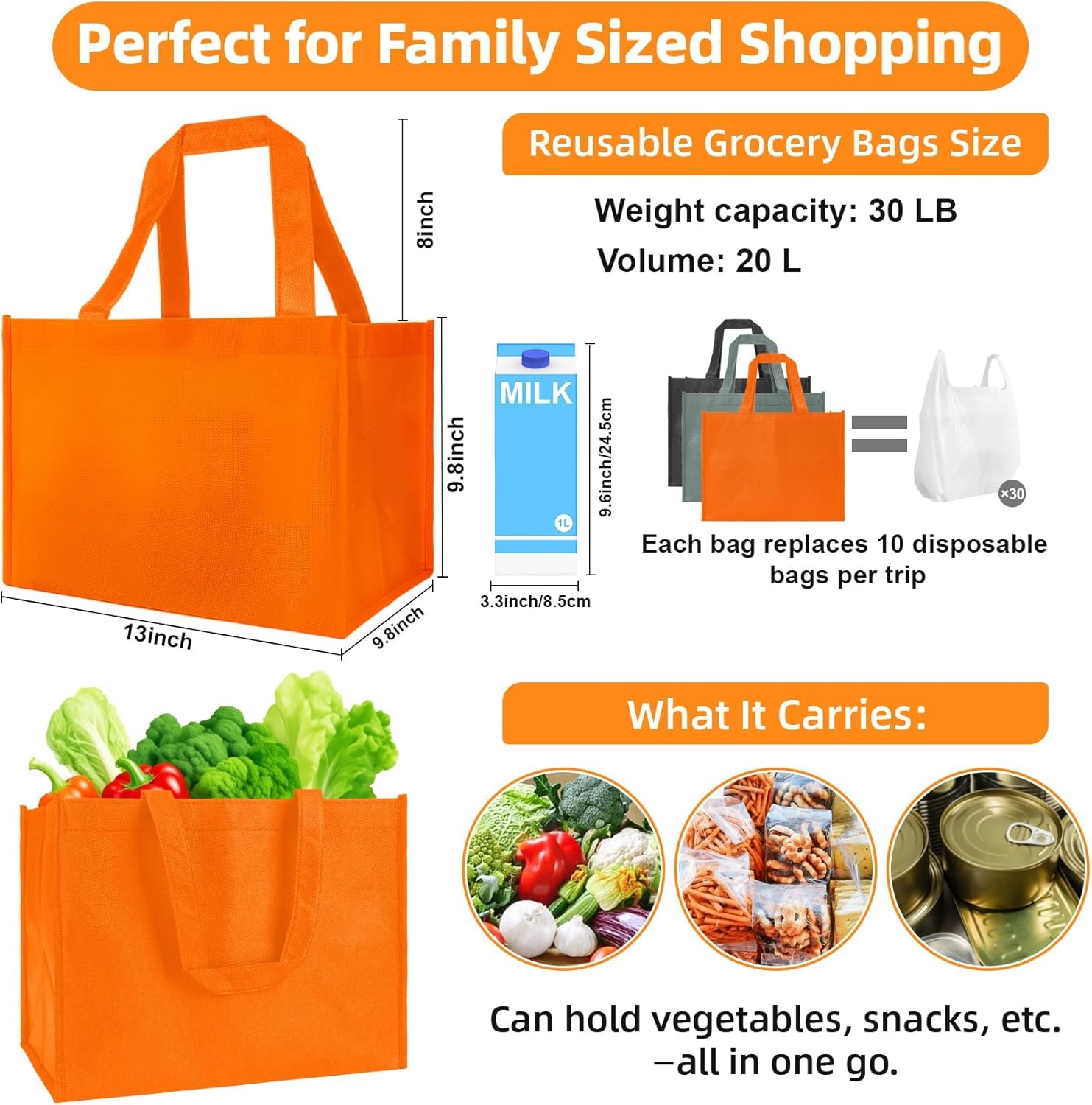 3 Pack Reusable Grocery Bags Heavy Duty Foldable Canvas Tote Large Shopping Bags
