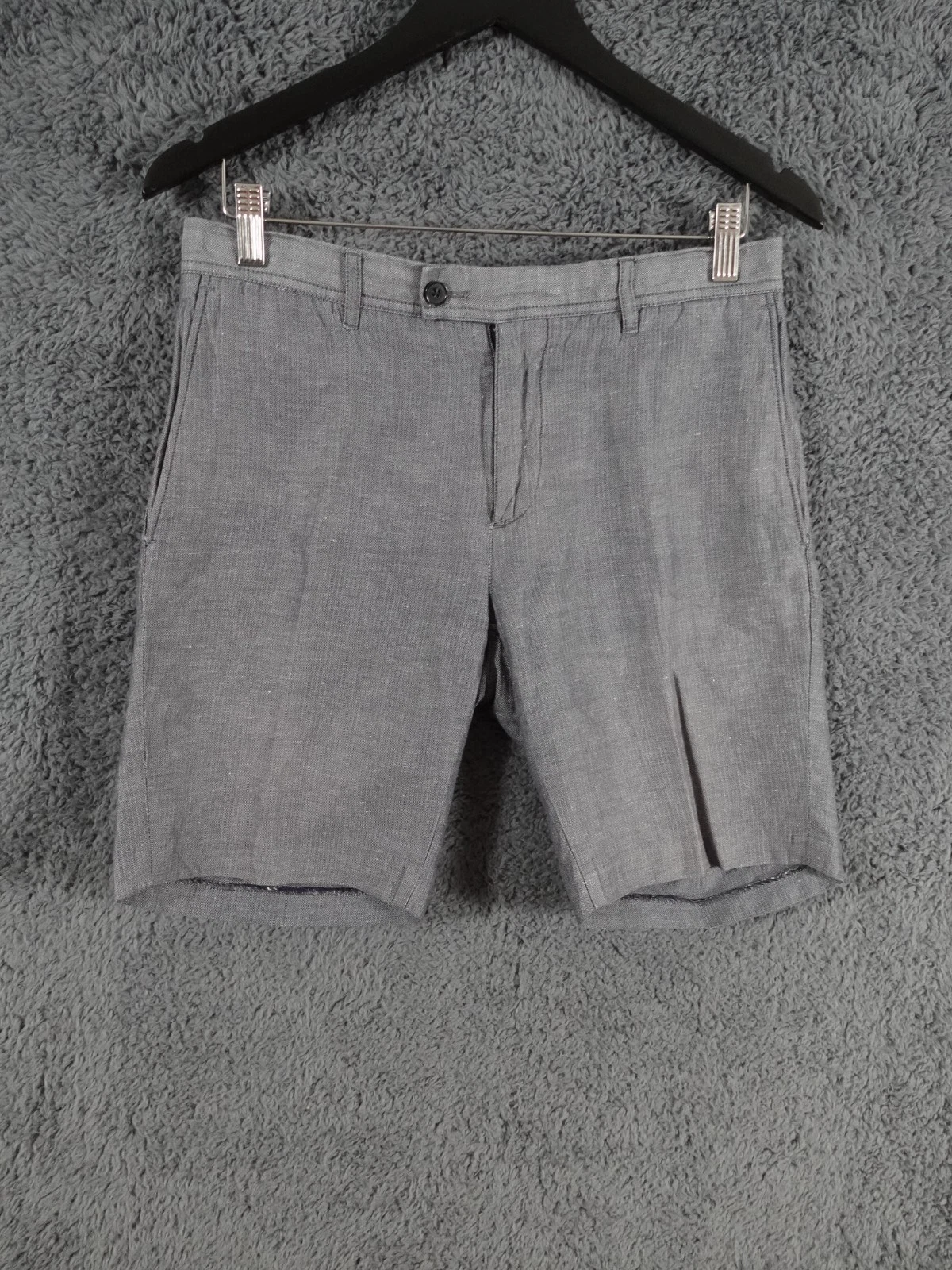 Reiss Shorts Mens W30 Grey Blue Linen Cotton Chino Pleated Supple Smart Casual
