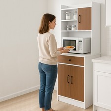 Armadio da Cucina Alto Credenza Multiuso Mobile Salvaspazio Bianco e Quercia