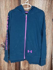 Under Armour Zip-up Hoodie Girls YSM Blue ColdGear Sweater Loose