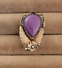 Sterling Silver & Purple Jade Southwestern Flower Size 7 Total Weigh 7 Grams