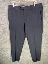 Zanella Curtis Dress Pants Mens 36 Navy Wool Blend Made Italy Cuffed Flat Front