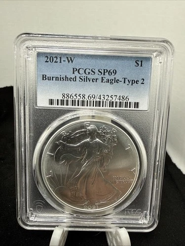 2021 W T2 Burnished American Silver Eagle Type 2  PCGS SP69