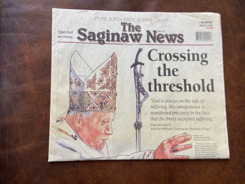 The Saginaw News Newspaper Crossing The Threshold Pope John Paul II