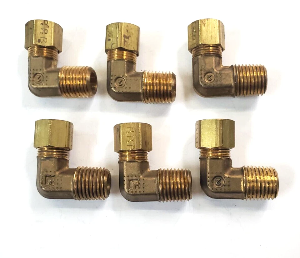 PARKER 90° COMPRESSION ELBOWS (批量 6) 5/16 英寸管 X 1/4 英寸 NPT 黄铜 — 第 2/4 张图片