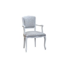 POLTRONCINA PARIS, LEGNO BIANCO SHABBY, STOFFA COGNE RAMATO AZZURRO 
