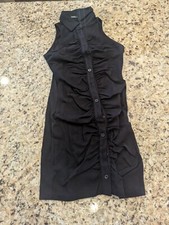 Button Front Ruched Bodycon Dress Black S Small