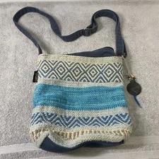 Catori Crossbody Tote Handbag Bag Blue Hand Woven Dhurrie Fabric Bohemian