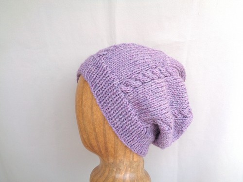 Lilac Purple Slouch Hat Hand Knit Wool 
