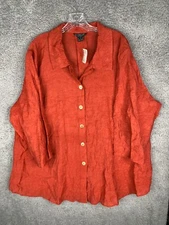 Citron Santa Monica Oversized Top Womens 3X Red Bamboo Button Long Sleeve NEW
