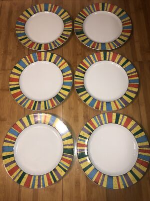 VINTAGE ESCHENBACH GERMANY Living Colours 6 Striped Plates~RARE~VERY GOOD~READ
