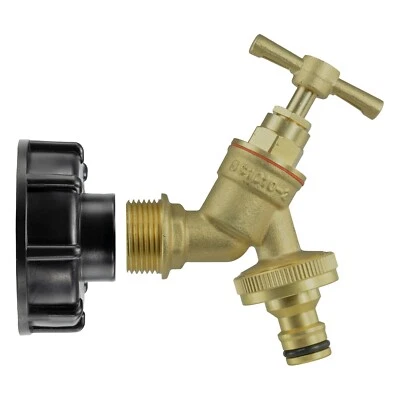 IBC 2" S60X6 Threaded Black Cap & Brass Garden Bib Tap Quick Connect Click Lock
