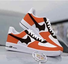 Nike Air Force 1 Custom White Shoes 'Bat Halloween Swoosh' Orange Black Mens