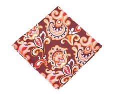 Lord R Colton Masterworks Pocket Square - Pisaq Lava Red Floral Silk - New