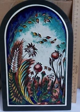 ANTIQUE VINTAGE PAINTING WOODEN HOT ENAMEL ON COPPER PLATE