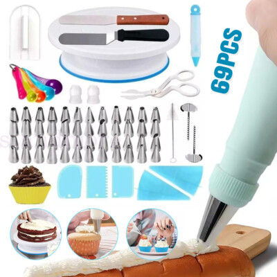 11 Zoll Kuchen Drehteller (28CM) mit 68 Teilen Dekorationsset, Tortendekoration Set
