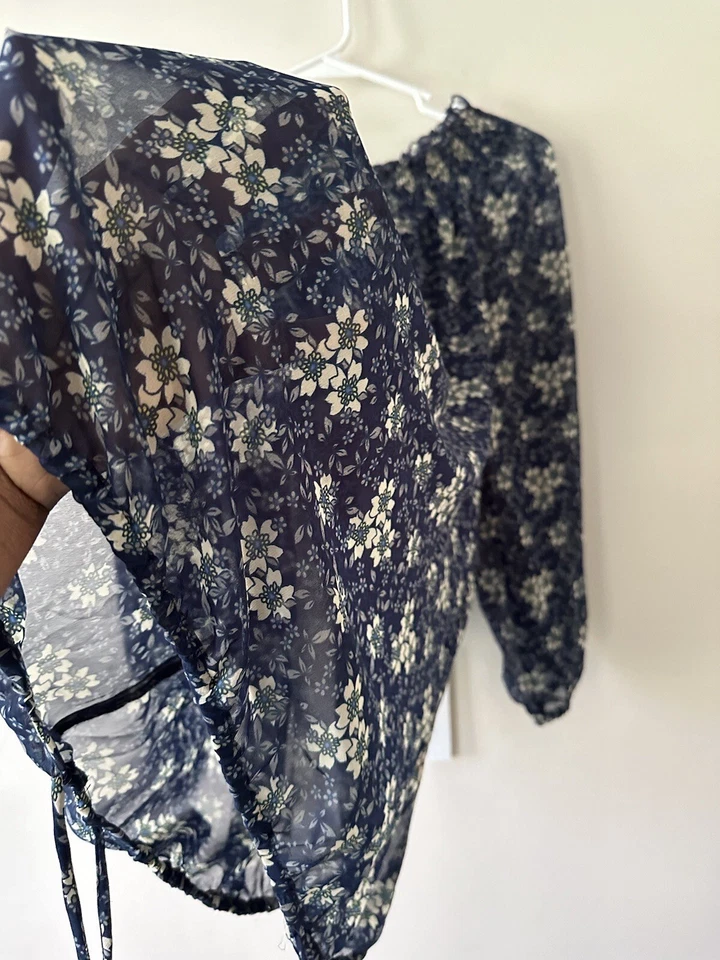 Route 66 XL 衬衫花卉长袖 V 领套衫半透明农民波西米亚 — 第 4/4 张图片