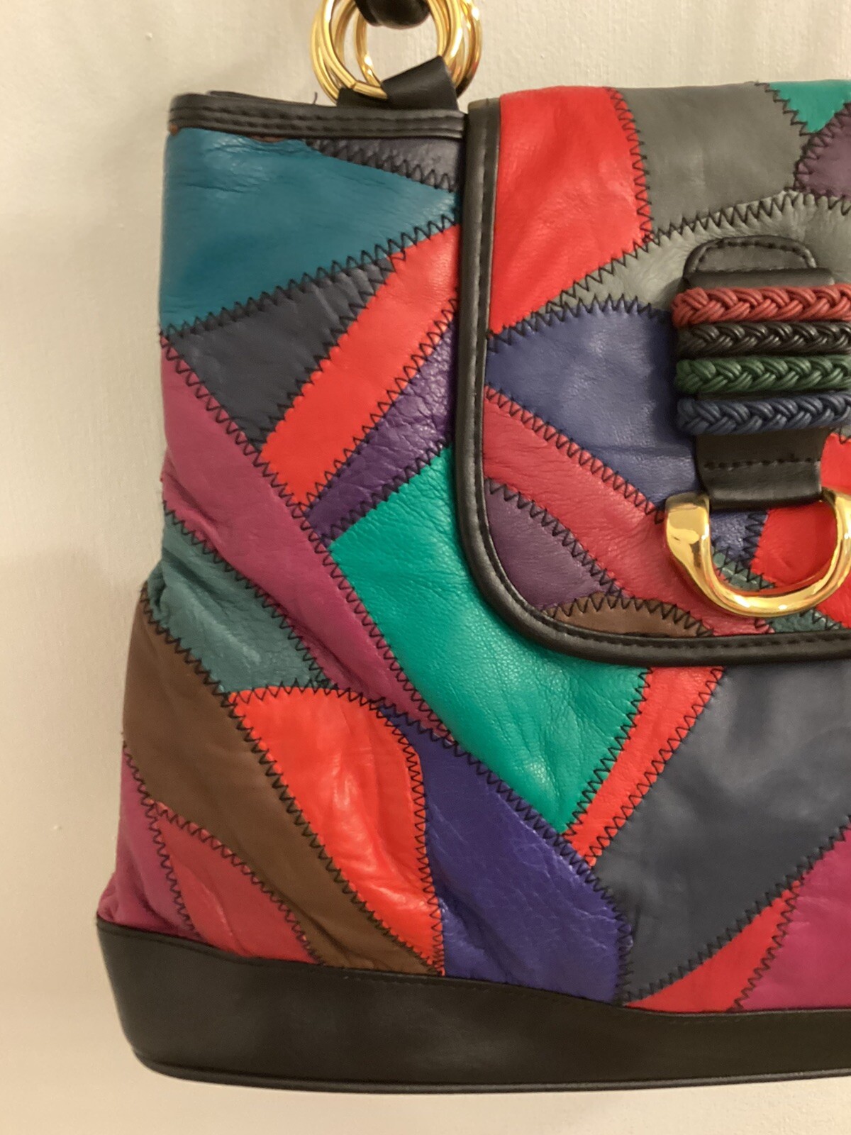 Large Patchwork Leather Vintage Handbag Grunge Pu… - image 9