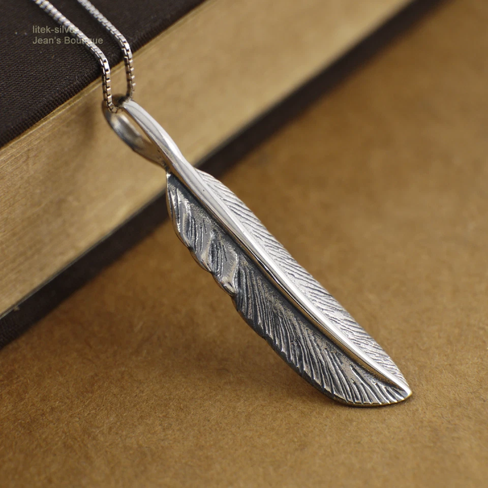  Men Women 925 Sterling Silver Feather Simple Pendant Charm - no chain  - Image 3 of 4
