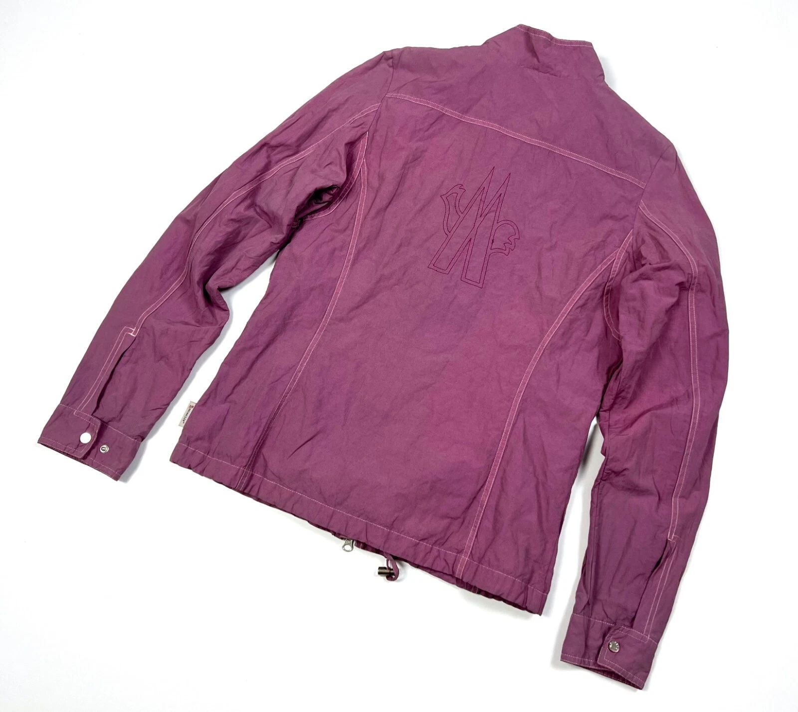 Giacca a vento originale donna MONCLER viola grande logo nylon casual taglia M L