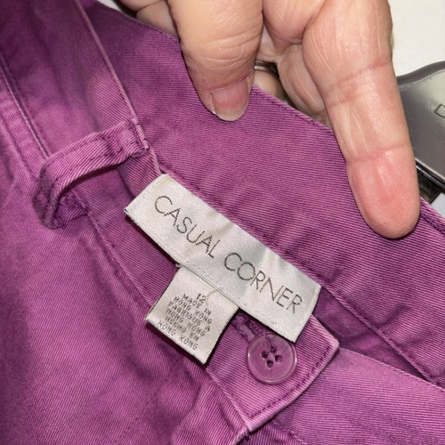 Casual Corner Vintage Pants Purple Cotton Women 12 Crop Zip Button Pockets - Picture 8 of 10