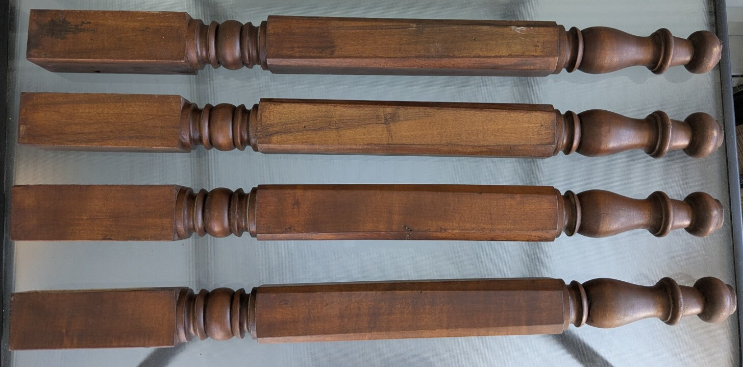 Antique Set 4 Early Salvaged Soft Maple Furniture Legs 28" Tall X 2" Wide