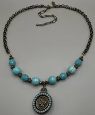 Grandmother’s Buttons Women’s Pendant Necklace French Suits Turquoise 18.5-22.5”