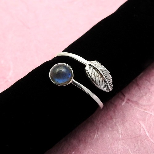 925 Sterling Silver Natural Labradorite Gemstone Elegant Rings Size 8 Women Gift - Picture 6 of 14