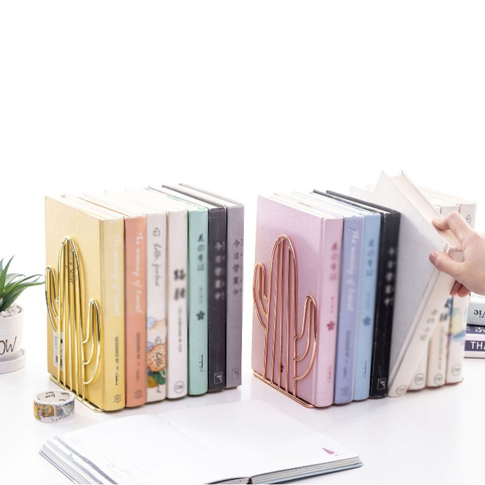 Cactus Decor Bookends Decorative Unique Stand Shelf Desktop Bookshelf