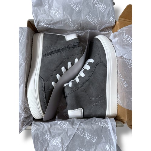 NIB Reaction Kenneth Cole Aaron Dutton High Top Sneakers Side Zip Gray Kids Sz 1 - Picture 10 of 10
