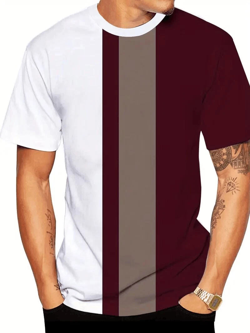 Camiseta estampado raya cuello redondo hombre talla grande camisas grandes altas
