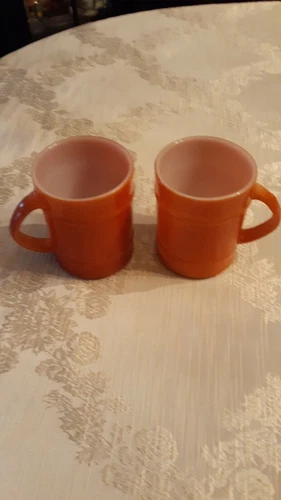 Vintage Anchor Hocking Fire King Burnt Orange Barrel Coffee Mugs QTY 2