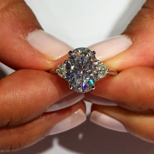 3Ct Oval Cut Moissanite Three-Stone Engagement Ring In 14k White Gold Plated