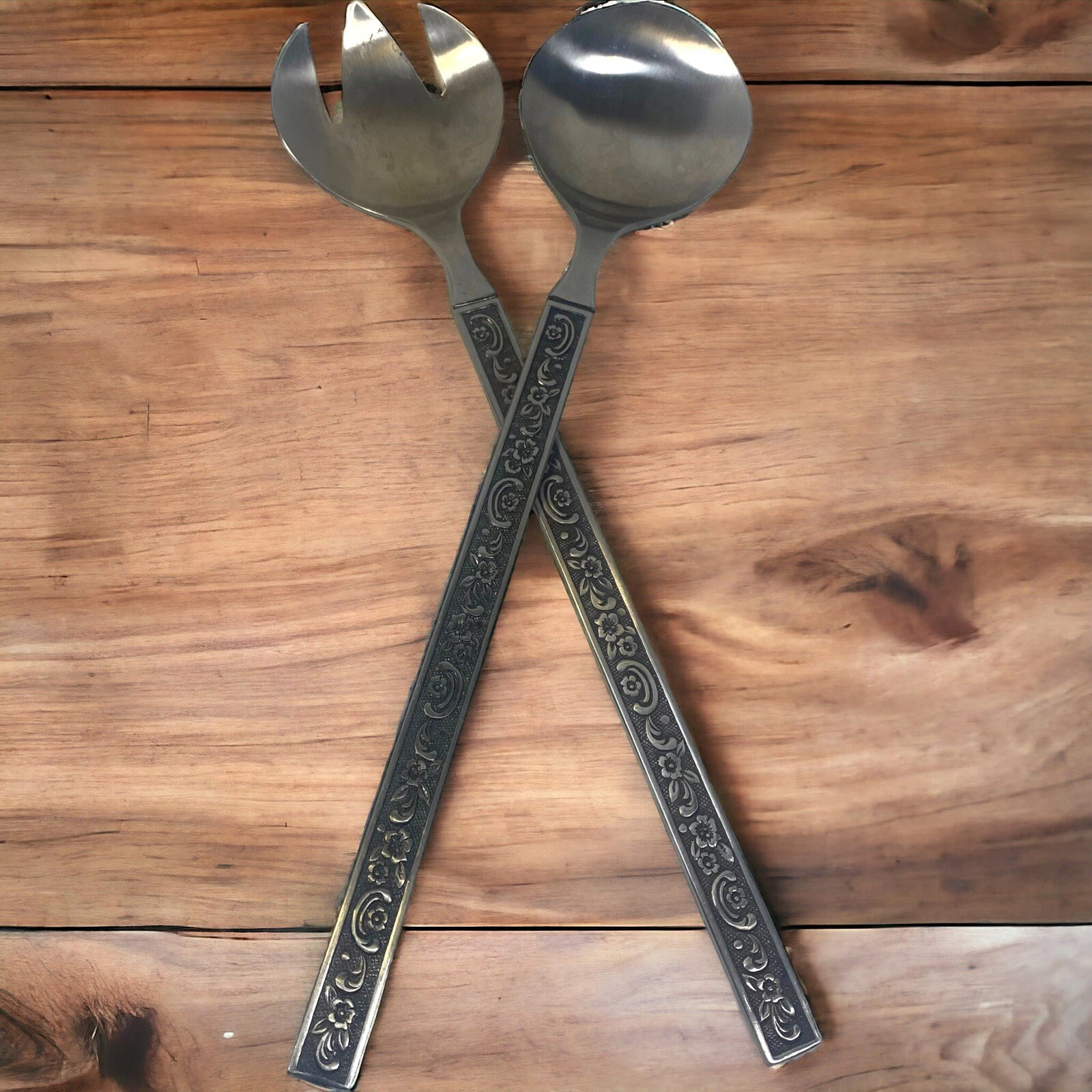 ONEIDA CUSTOM STAINLESS STEEL SERVING FORK & SPOON MEDITERRANEAN PATTERN
