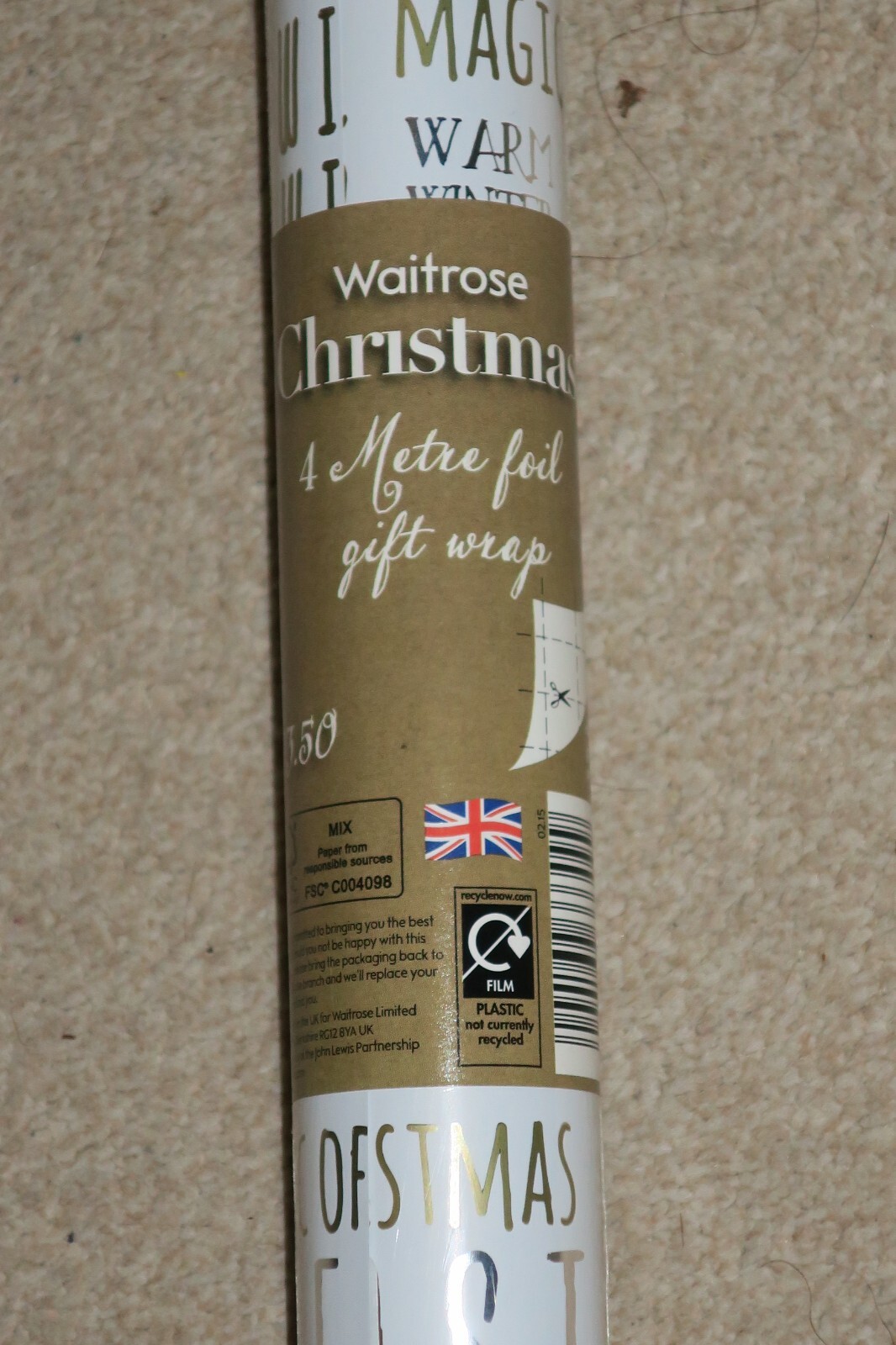 Waitrose Christmas Xmas metallic gift wrap wrapping paper roll job