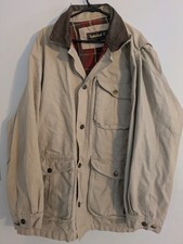 Vtg Timberland Rugged Barn Chore Coat XL Tan Canvas Flannel Lined Streetwear