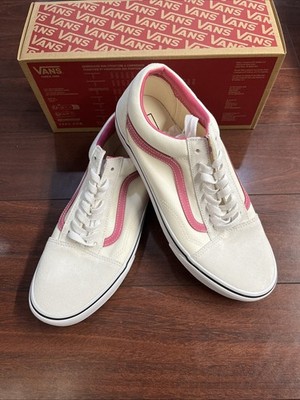 Mens 10.5 Vans Old Skool Pop Raspberry Rose Pink White Suede Canvas New HALF BOX
