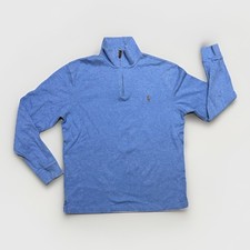 Polo Ralph Lauren Men's Medium Estate Rib Cotton Quarter 1/4 Zip Pullover Blue
