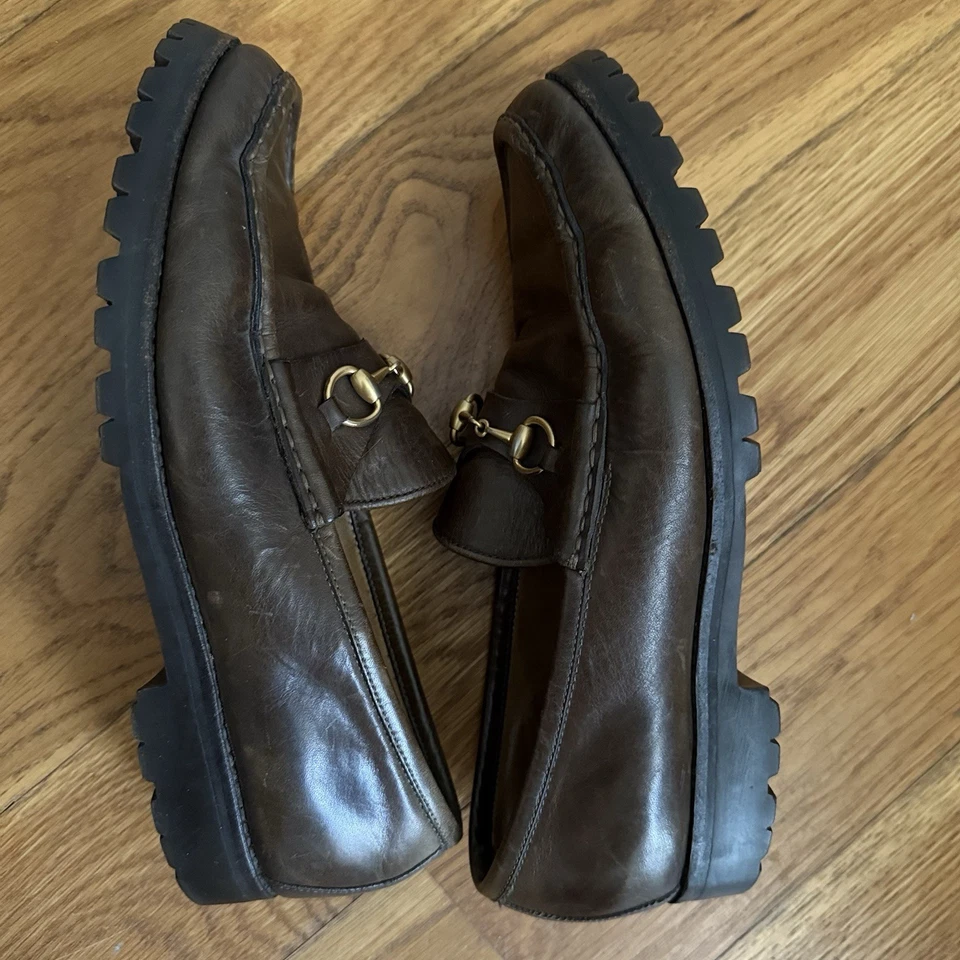Подлинные винтажные коричневые мокасины Gucci кожаная коллекция Horsebit 1953 женские 9 - Изображение 3 из 4