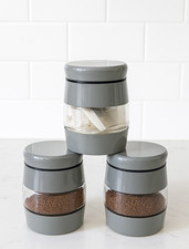 Set of 3 Tea Coffee Sugar Storage Canisters set Airtight Round Jars Steel Grey