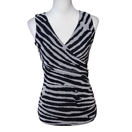INC Int Concepts Women S Zebra Print Top Y2K 90s Indie Chiffon Rave Fitted 2010