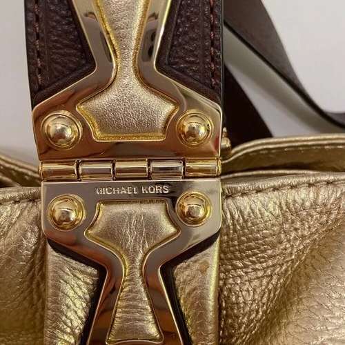 Vintage Michael Kors Gold Metallic Tote, Brushed Gold Hardware 6 Compartments - Picture 10 of 15