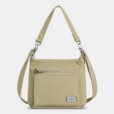 TRAVELON Tan 5 Point Anti Theft Heritage Hobo Shoulder Bag Crossbody Travel