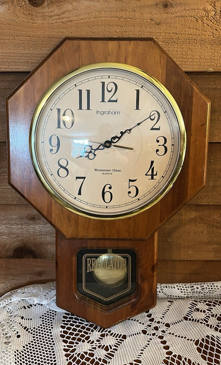 Ingraham Regulator Wall Clock Westminster Chime Quartz Wooden Case