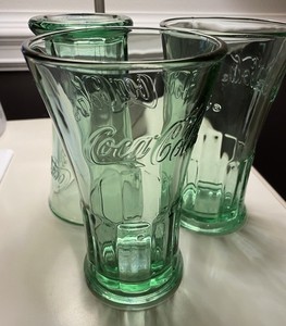 3 Vintage LIBBEY Coca - Cola Green Heavyweight Flared Glasses 16oz RARE