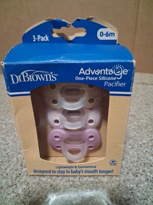 Dr. Brown s Advantage One-Piece Silicone Pacifier Clear 0-6m 3-Pack BPA-Free