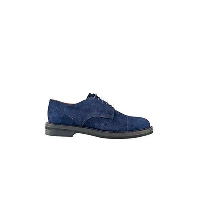 1050$ TESTONI ''Camogli'' Derby Shoes Blue Suede 8 UK / 9 US / 42 IT