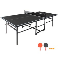 Mid-Size Foldable Ping Pong Table Set with Net, Paddles Balls, Black