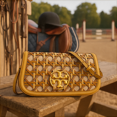 NEW Tory Burch Miller Cornbread Tan/Mustard/Basket Weave Shoulder