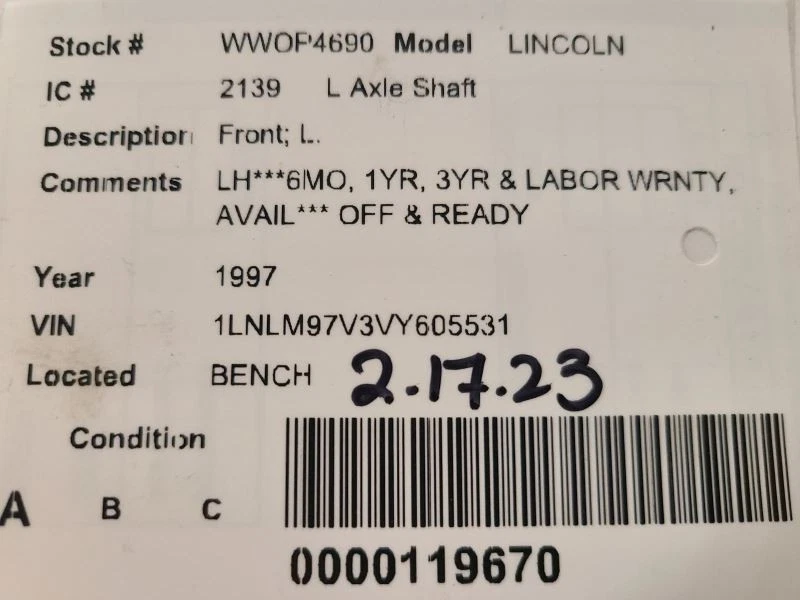 Eje delantero izquierdo conductor compatible con 95-02 Lincoln Continental 1675130 Foto 4 de 4